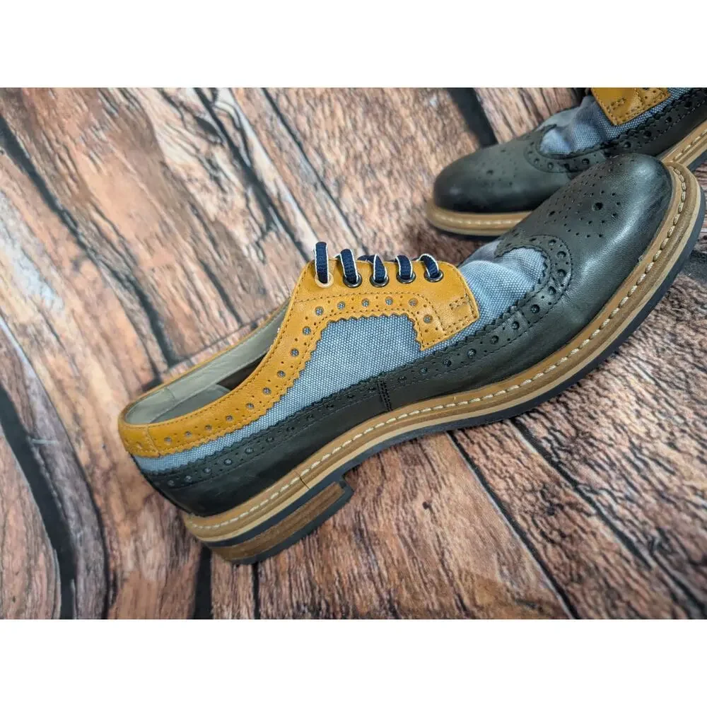 Clarks Darby Limit Shoes Blue Spectator Wingtip Leather Canvas Brogue Mens 11